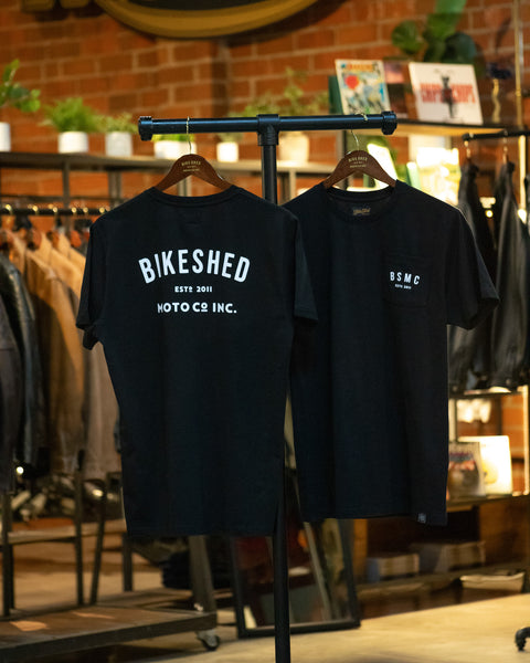 BSMC ESTD. Pocket T-Shirt - Black display in Bike Shed LA