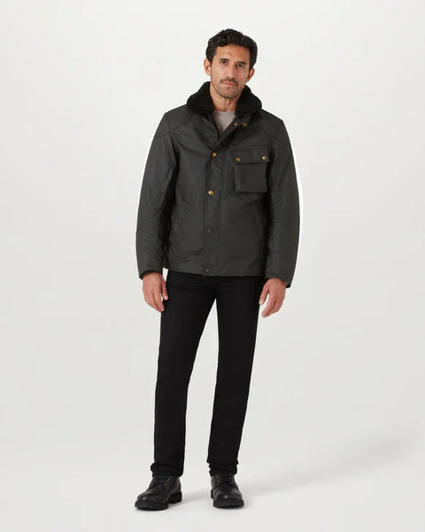 Belstaff Convoy Motorcycle Jacket Black worn by model on white background