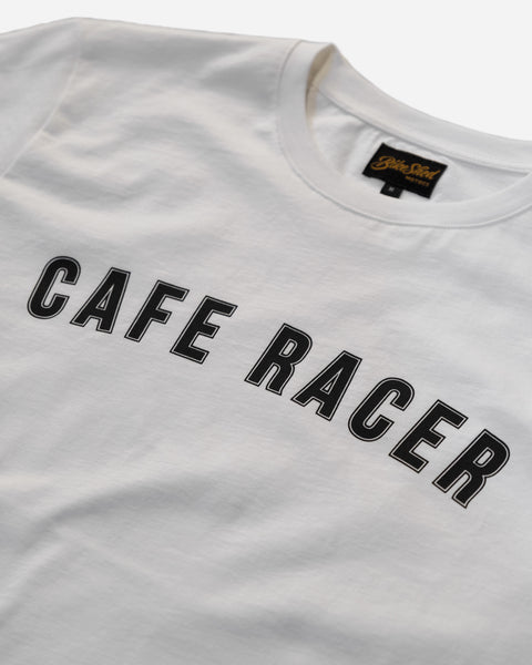 BSMC Cafe Racer T-Shirt - White studio image front logo close up