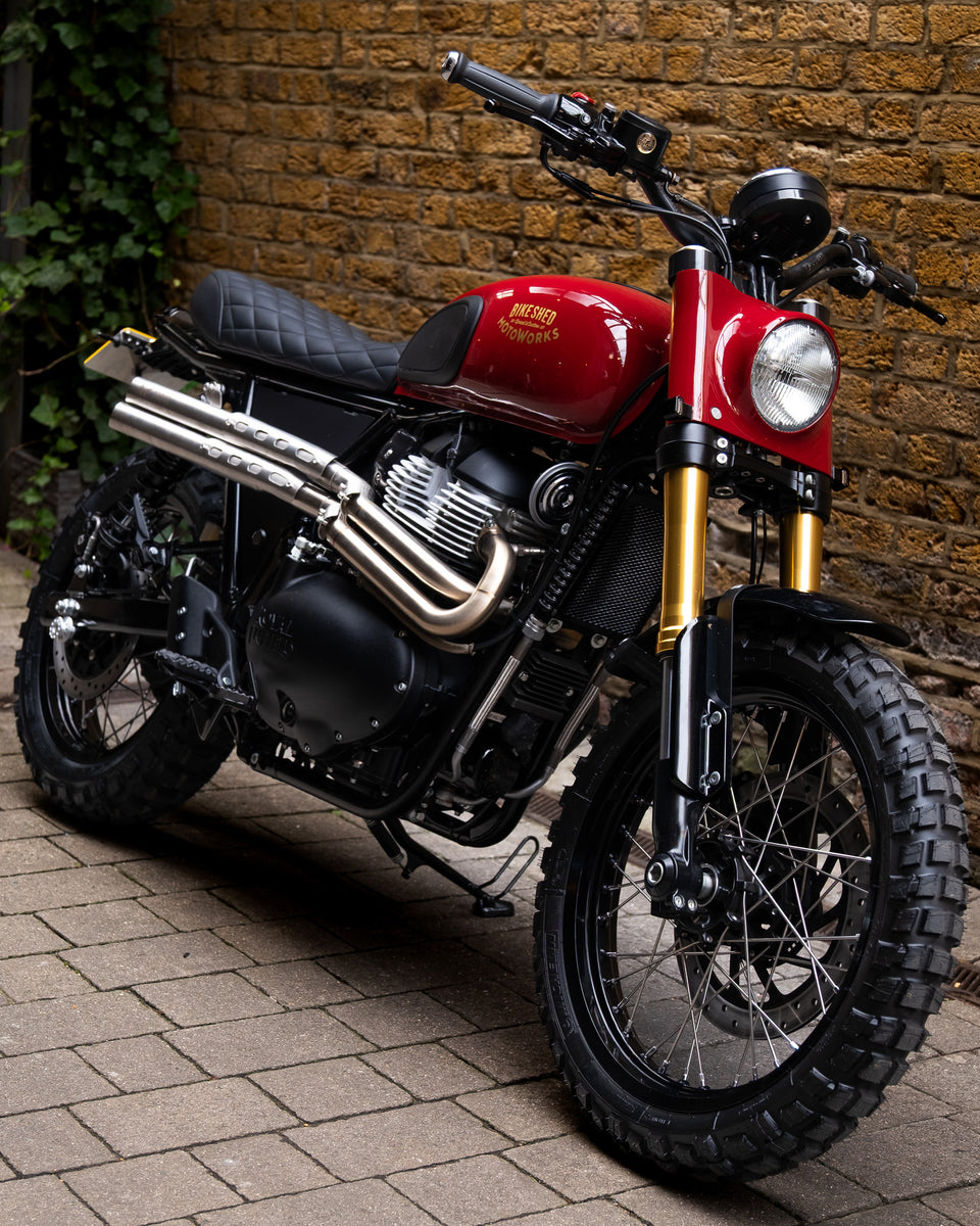 Bike Shed MotoWorks x Fastec 650 Bear Scrambler Build. Build Tier 1, 2 & 3 Available. Custom motorcycle build from Bike Shed Moto Co and Fastec Racing.