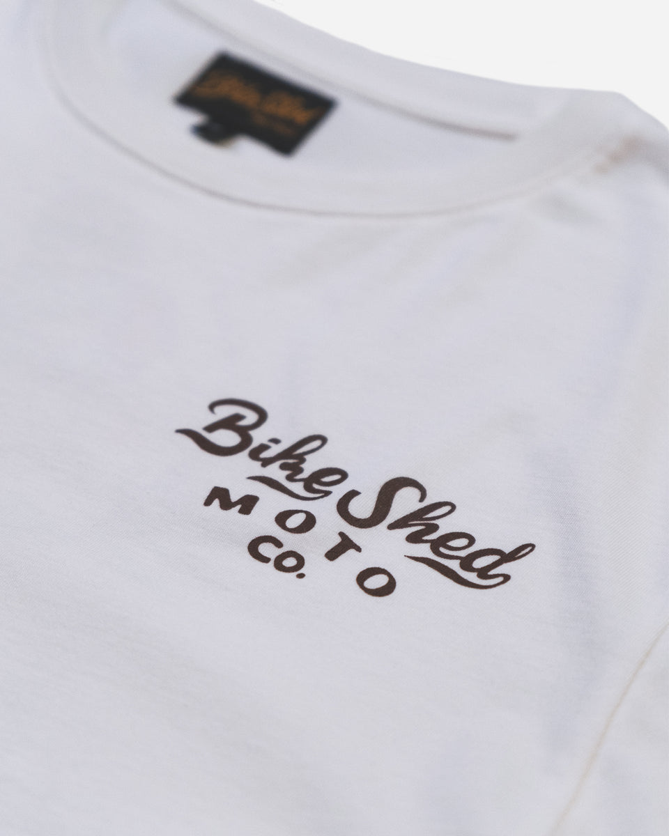 BSMC Desert Race T-Shirt - Ecru/Multi studio image front logo close up