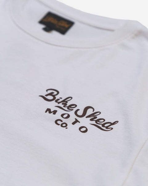 BSMC Desert Race T-Shirt - Ecru/Multi studio image front logo close up