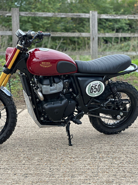 Bike Shed MotoWorks x Fastec 650 Bear Scrambler Build. Build Tier 1, 2 & 3 Available. Custom motorcycle build from Bike Shed Moto Co and Fastec Racing.