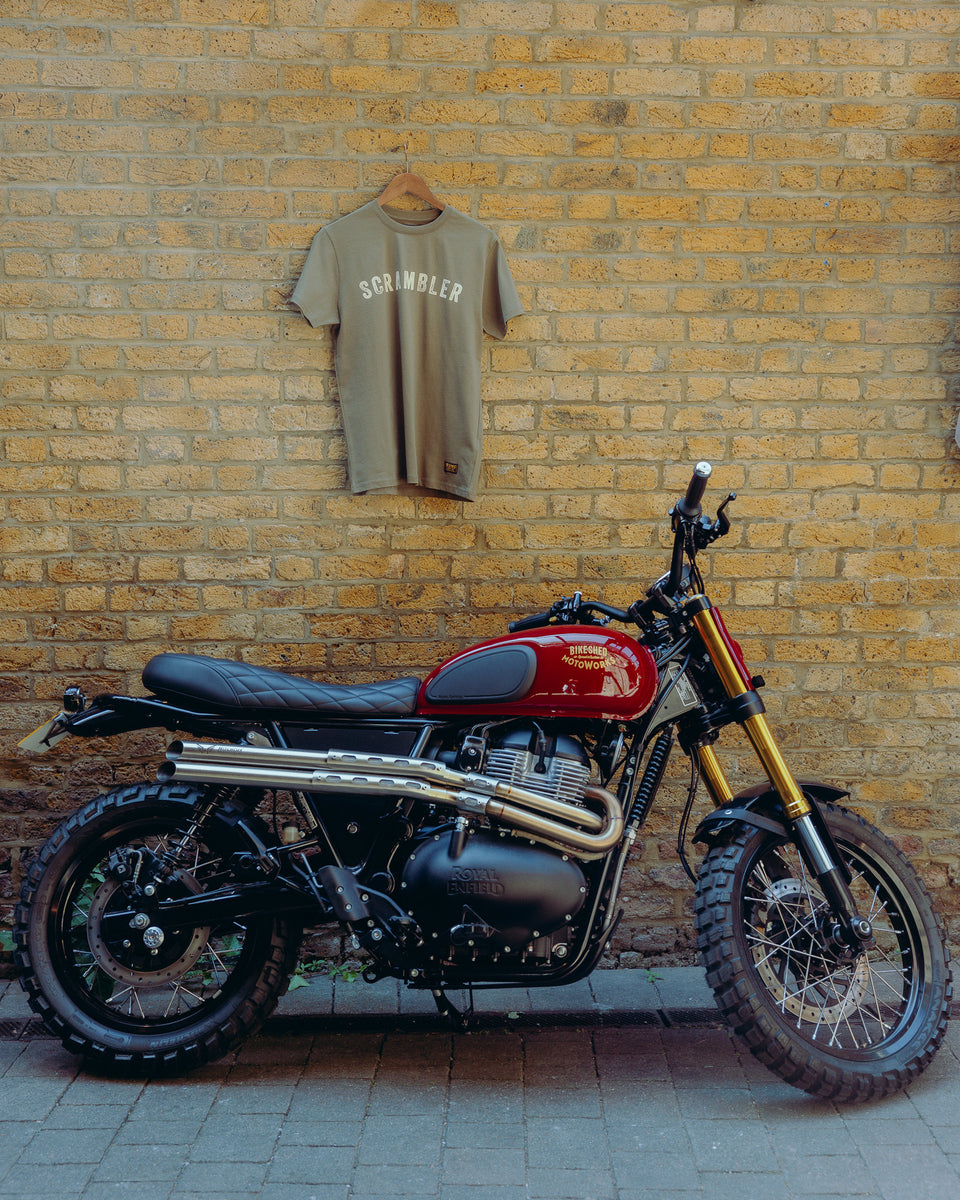 BSMC Scrambler T-Shirt - Green merchandised with motorcycle