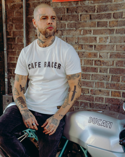 BSMC Cafe Racer T-Shirt - White worn by model