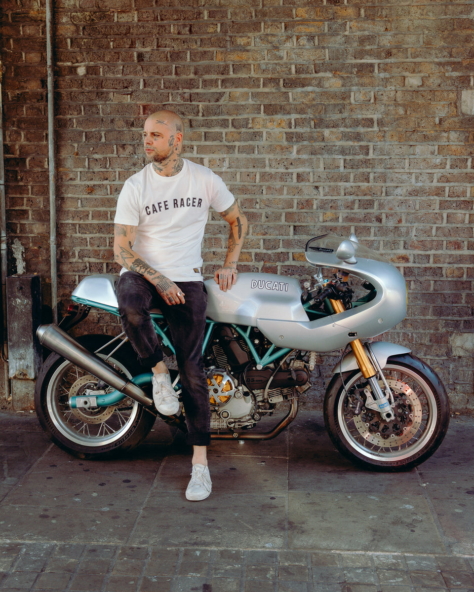 BSMC Cafe Racer T-Shirt - White worn by model