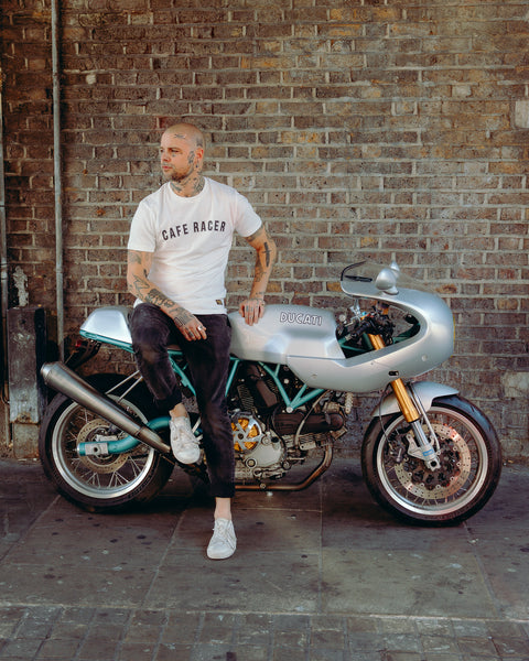 BSMC Cafe Racer T-Shirt - White worn by model