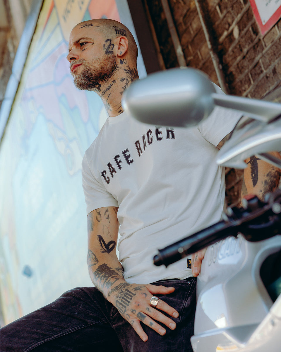 BSMC Cafe Racer T-Shirt - White worn by model
