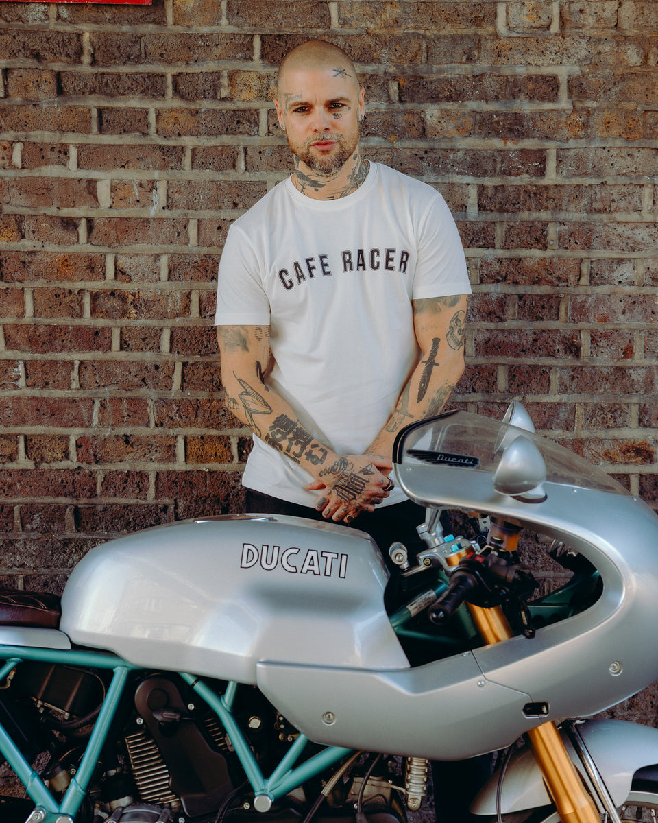 BSMC Cafe Racer T-Shirt - White worn by model