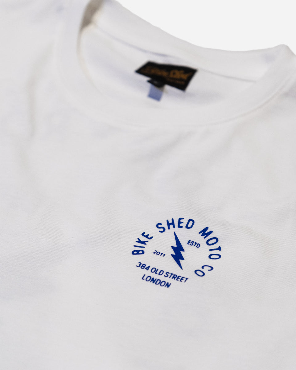 BSMC London Lightning T-Shirt - White/Blue studio image front close up