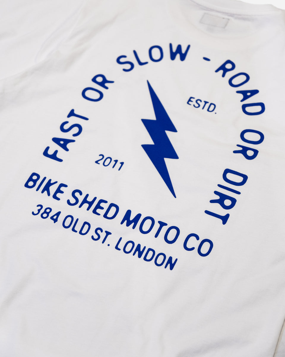 BSMC London Lightning T-Shirt - White/Blue studio image rear close up