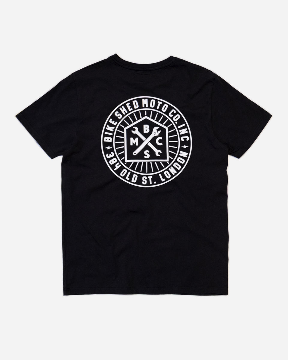 Bike Shed Roundel T-Shirt Washed Black Studio Image Back