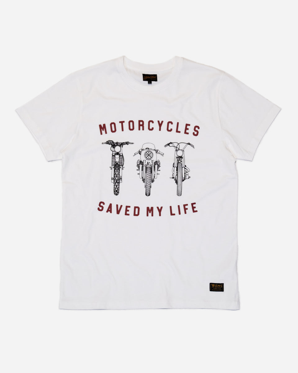 BSMC Motorcycles Saved My Life T-Shirt - White studio image front