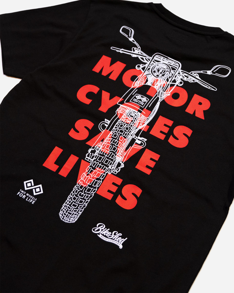 BSMC x Two Wheels For Life T-Shirt - Black studio image rear print close up