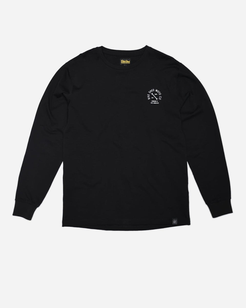 BSMC Cafe Bars Long Sleeve Motorcycle Graphic T-Shirt - Black