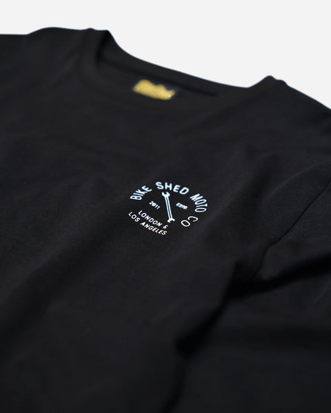 BSMC Cafe Bars Long Sleeve Motorcycle Graphic T-Shirt - Black