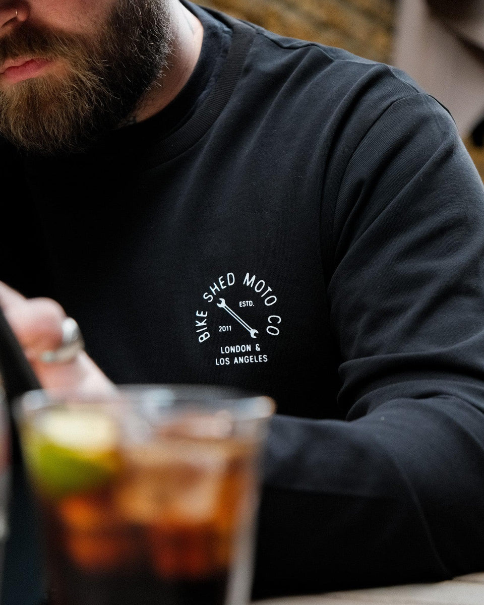 BSMC Cafe Bars Long Sleeve Motorcycle Graphic T-Shirt - Black