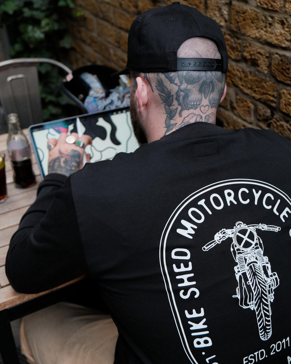 BSMC Cafe Bars Long Sleeve Motorcycle Graphic T-Shirt - Black