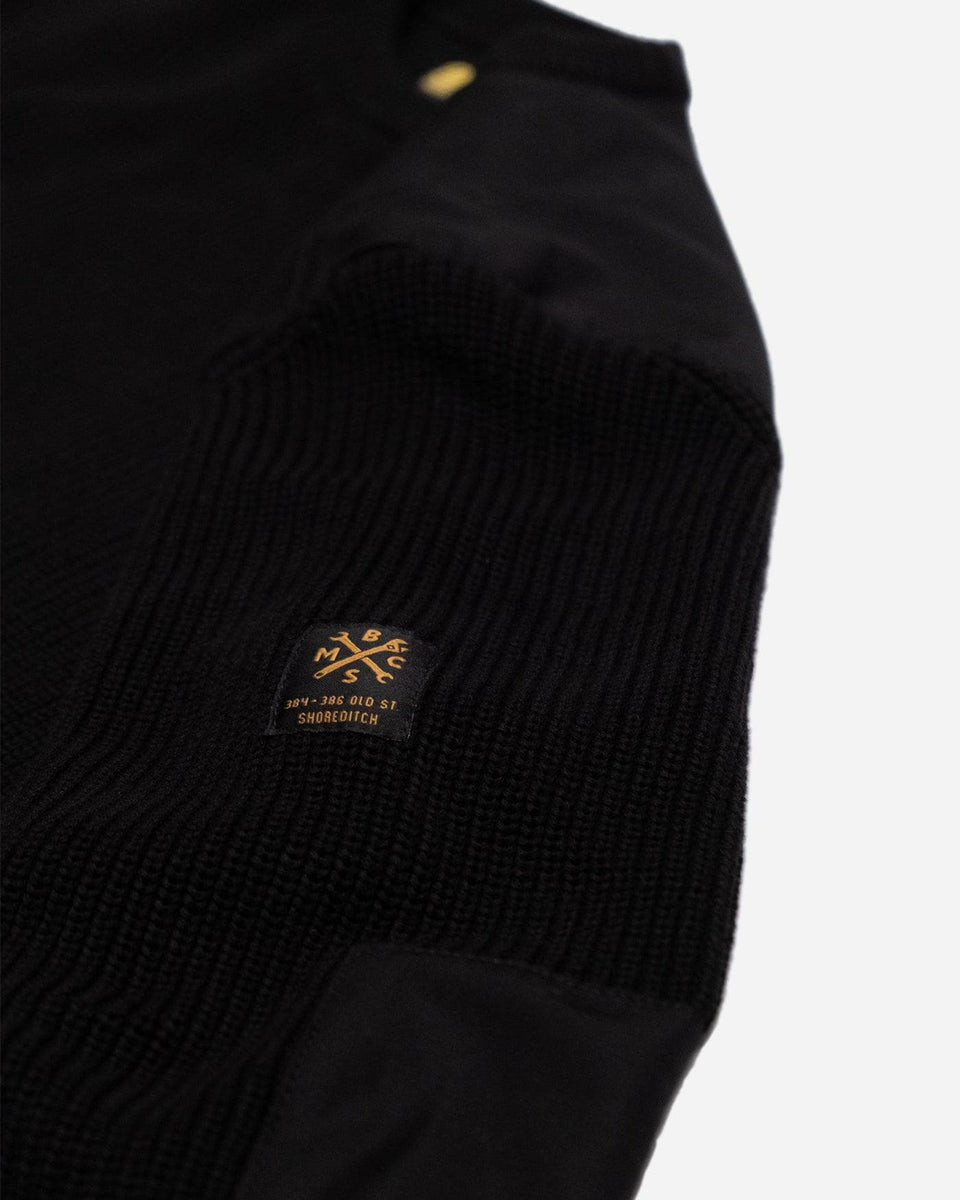 Chunky Knit Crew Neck Motorcycle Sweatshirt - Black