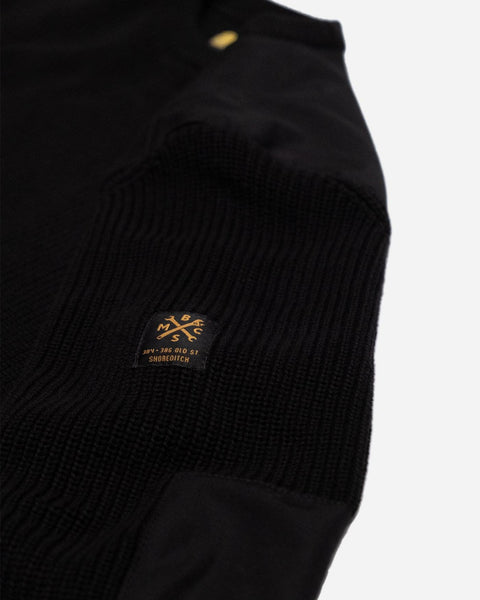 Chunky Knit Crew Neck Motorcycle Sweatshirt - Black