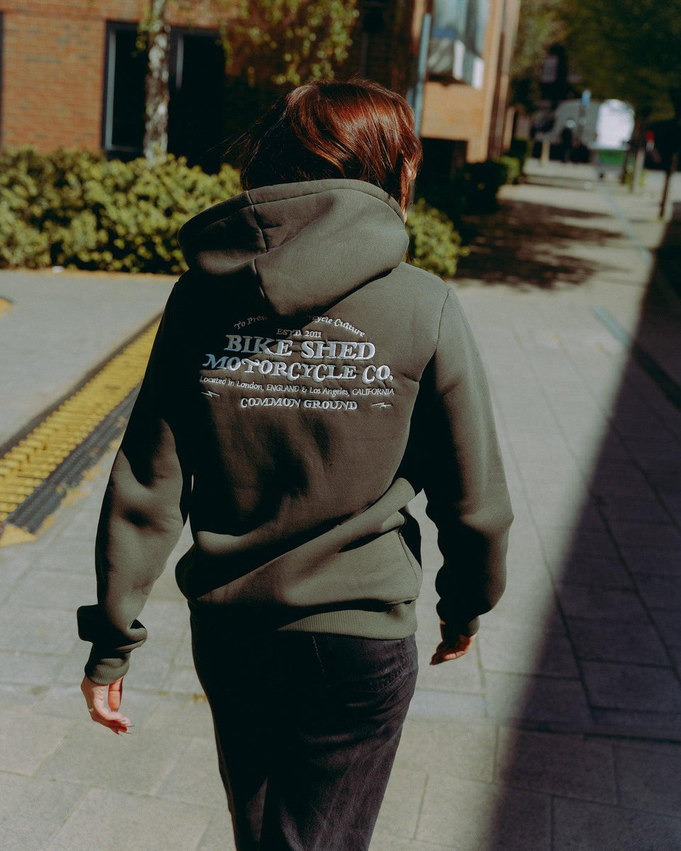 Green Bike Shed Motorcycle Co. Good Times Hooded Sweatshirt - back