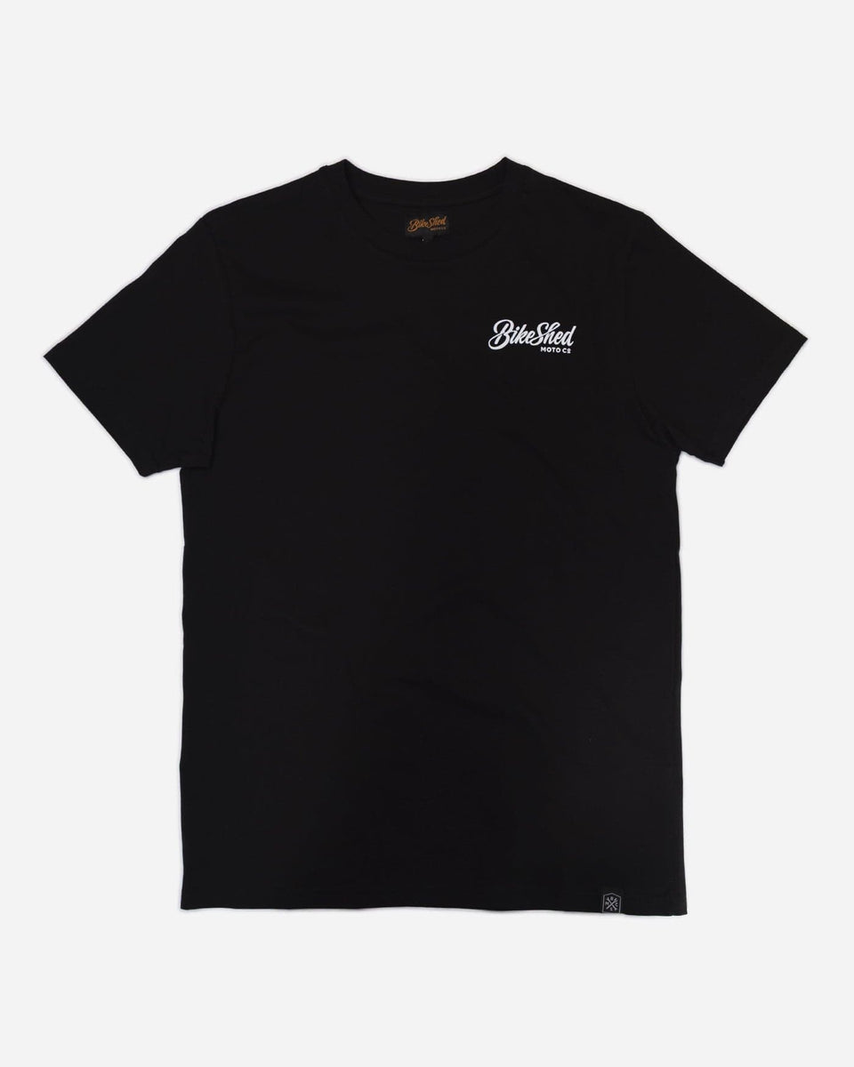 Black pennant chest motorcycle logo T-Shirt - front