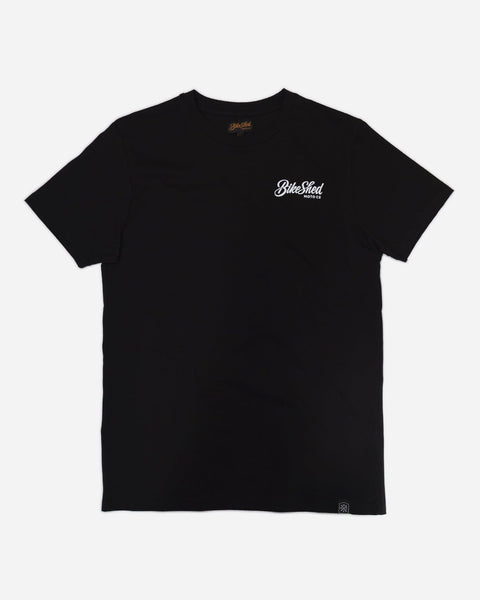 Black pennant chest motorcycle logo T-Shirt - front