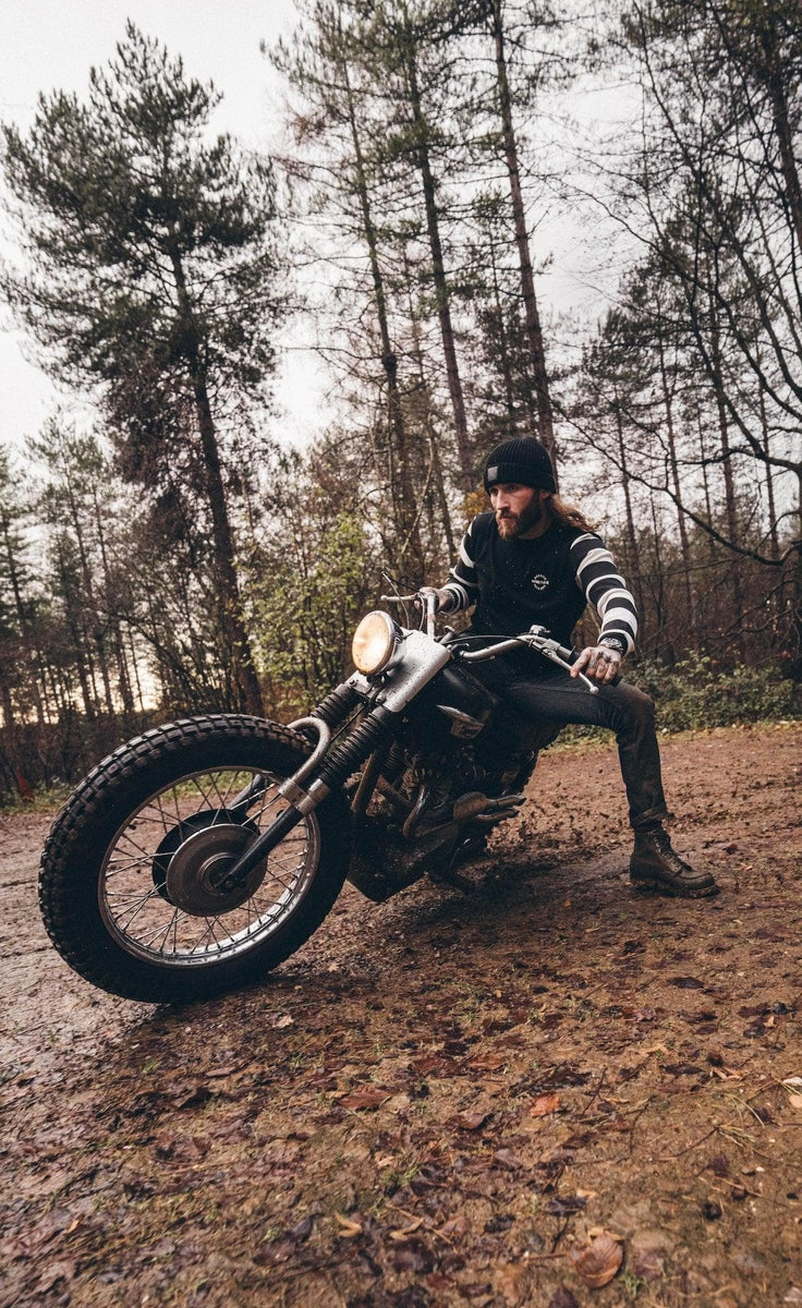 Long Sleeve Waffle Motorcycle Shirt - Black/Cream