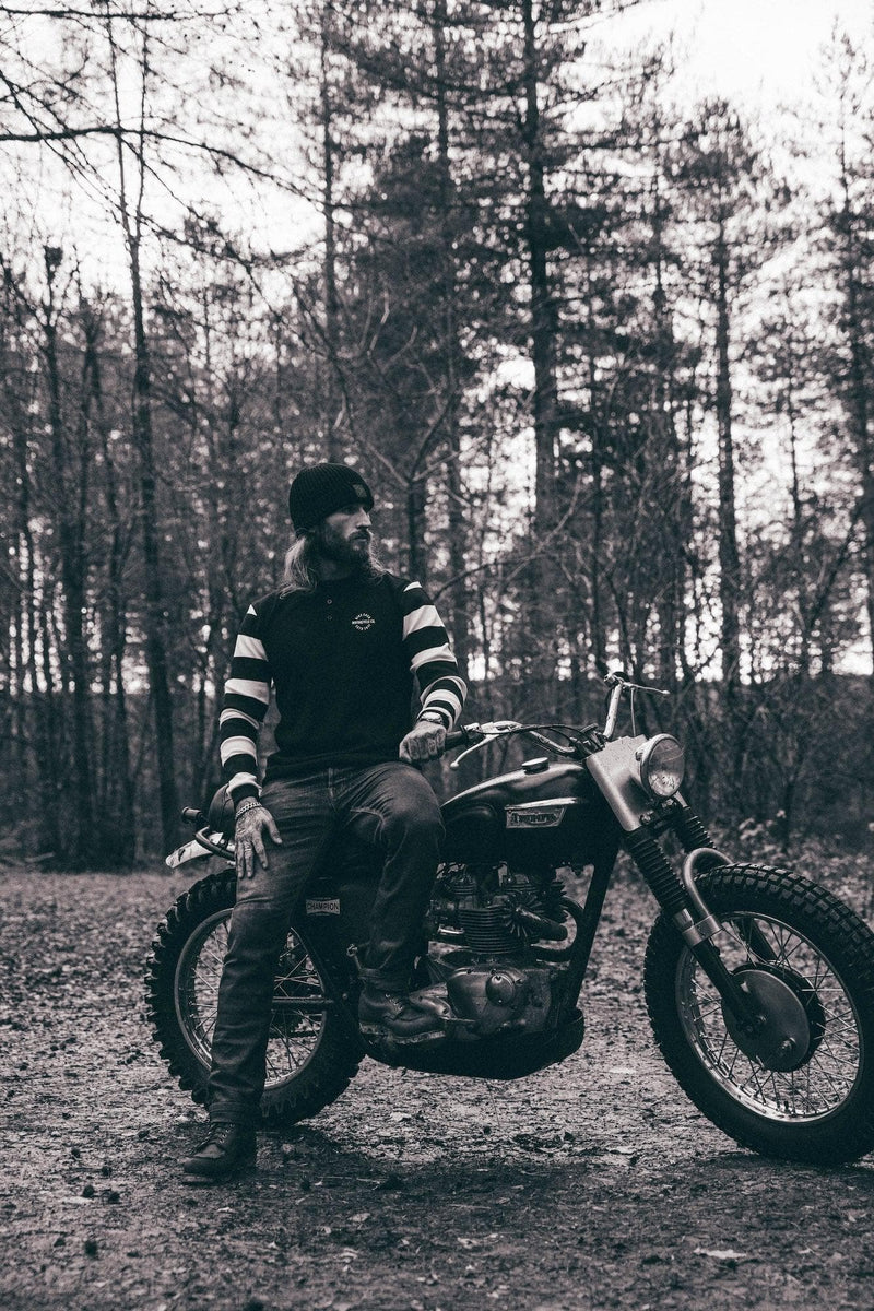 Long Sleeve Waffle Motorcycle Shirt - Black/Cream