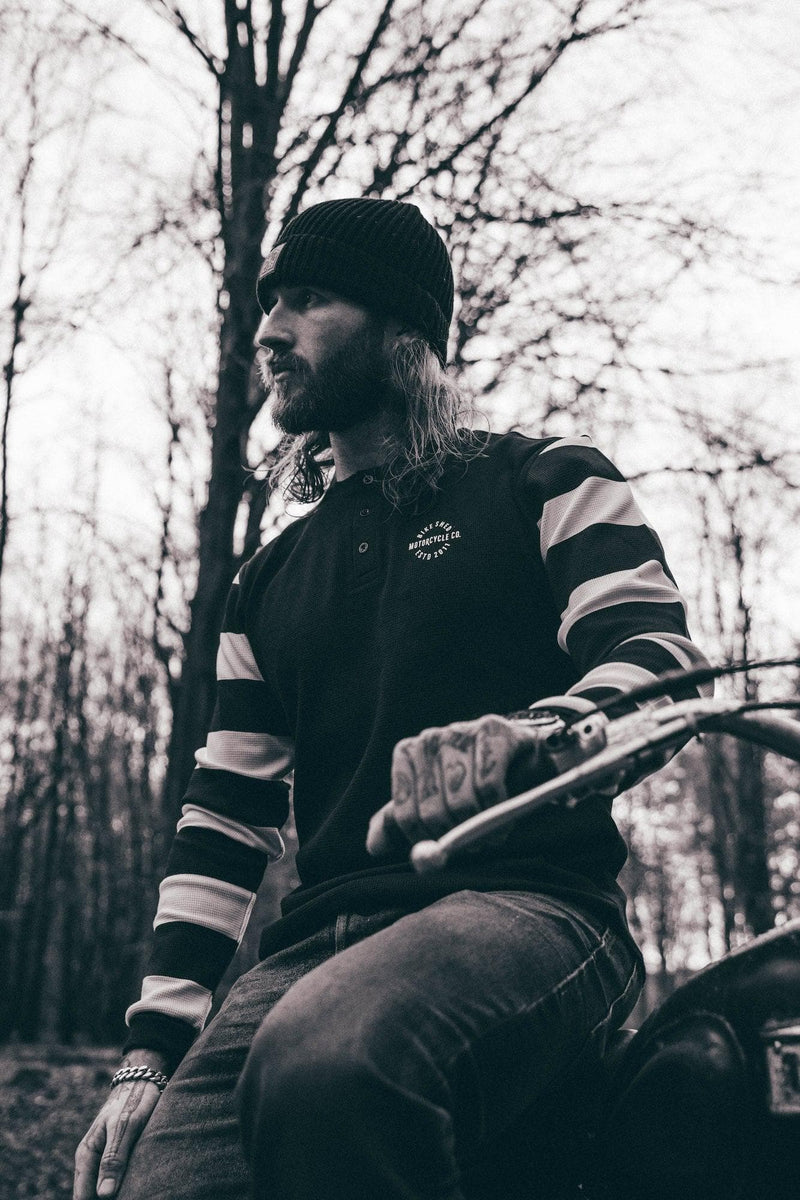 Long Sleeve Waffle Motorcycle Shirt  - Black/Cream