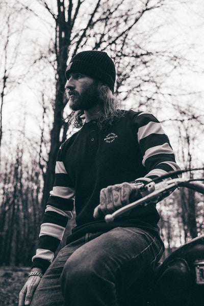 Long Sleeve Waffle Motorcycle Shirt  - Black/Cream
