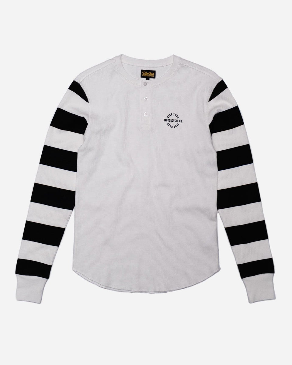 Rocker Long Sleeve Motorcycle Waffle Shirt - Cream/Black