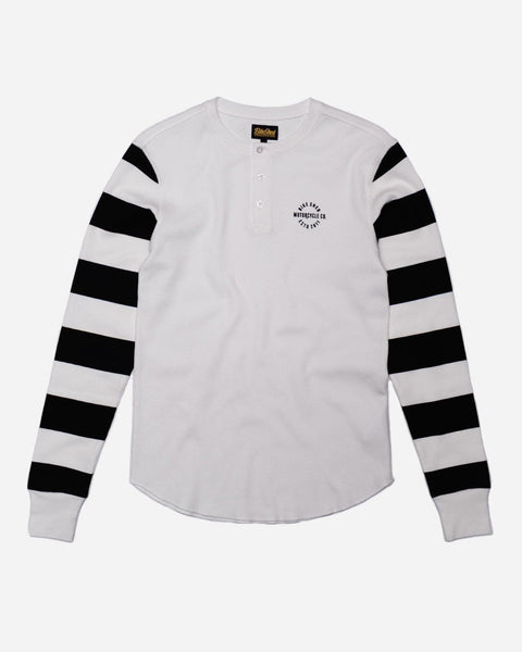 Rocker Long Sleeve Motorcycle Waffle Shirt - Cream/Black