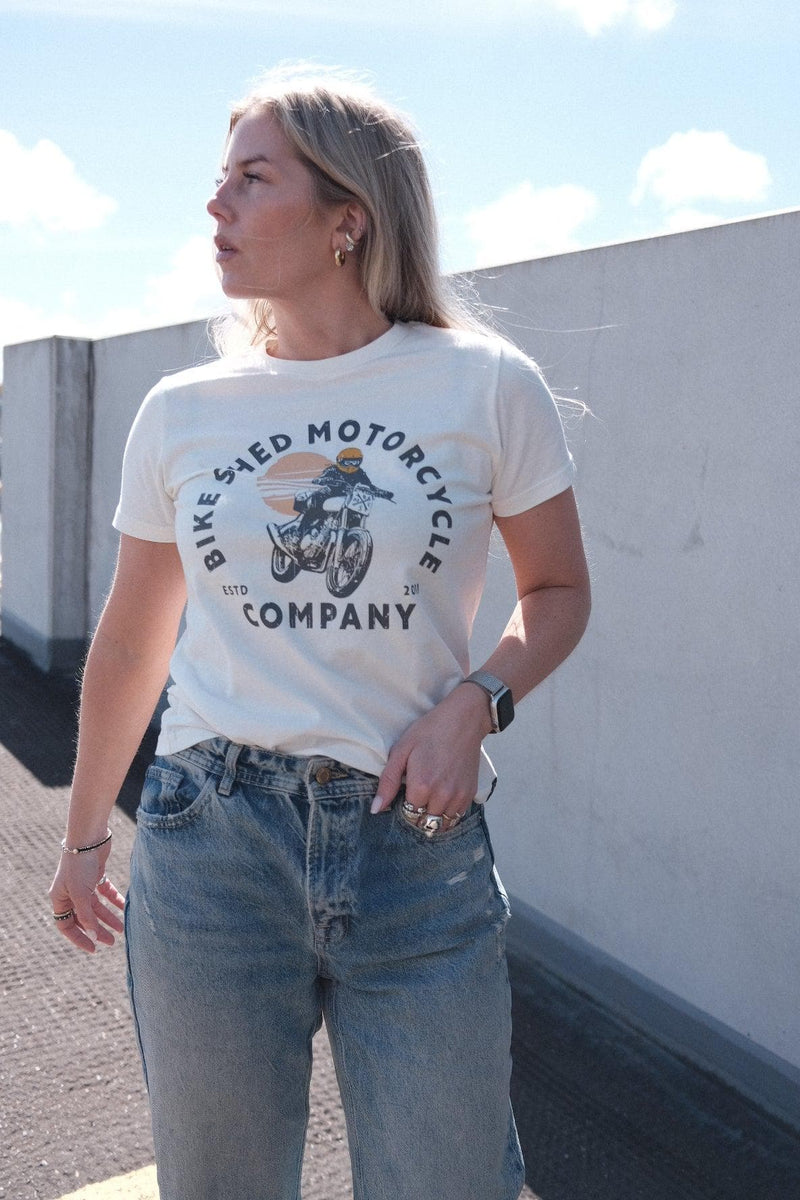 BSMC Women's Motorcycle Sunset Graphic T-Shirt - Off White
