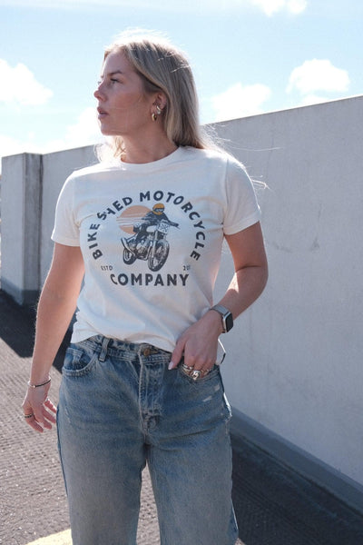 BSMC Women's Motorcycle Sunset Graphic T-Shirt - Off White