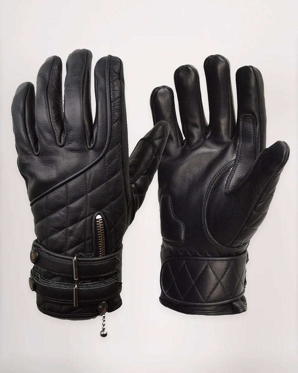 Goldtop Cafe Racer quilted leather motorcycle gloves black studio image