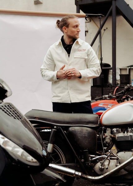 BSMC Chain Embroidery Motorcycle Chore Jacket - Ecru