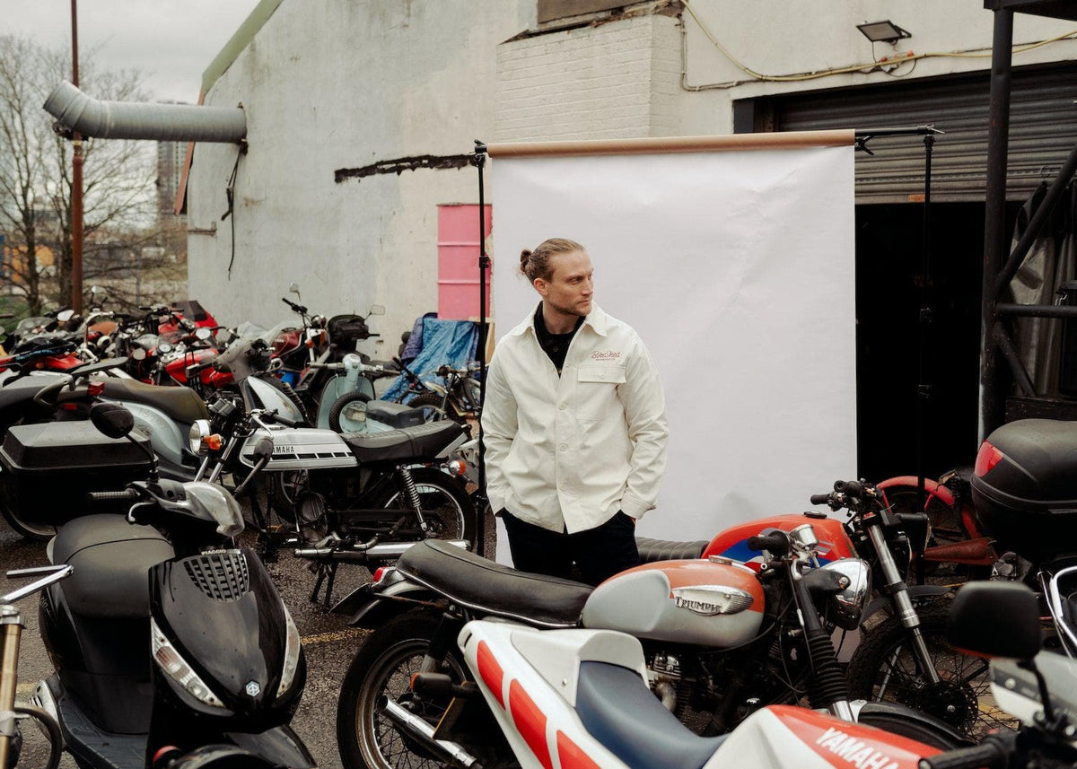BSMC Chain Embroidery Motorcycle Chore Jacket - Ecru