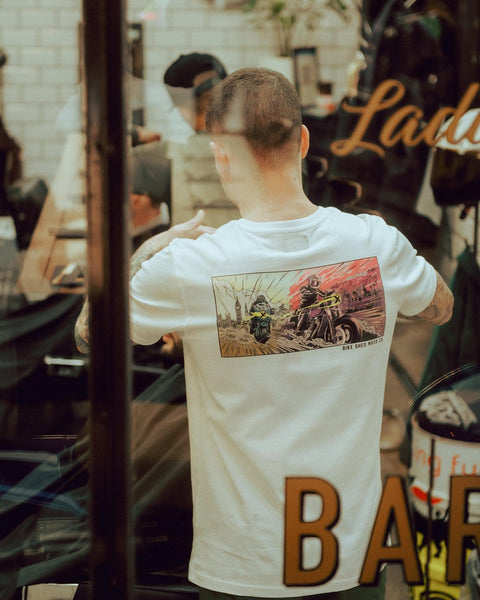 BSMC Motorcycle Mural Graphic T Shirt - White