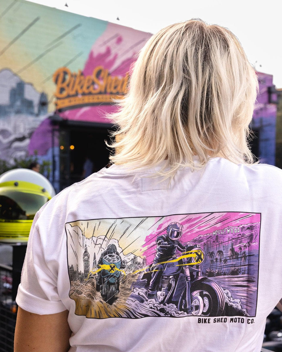 BSMC Motorcycle Mural Graphic T Shirt - White
