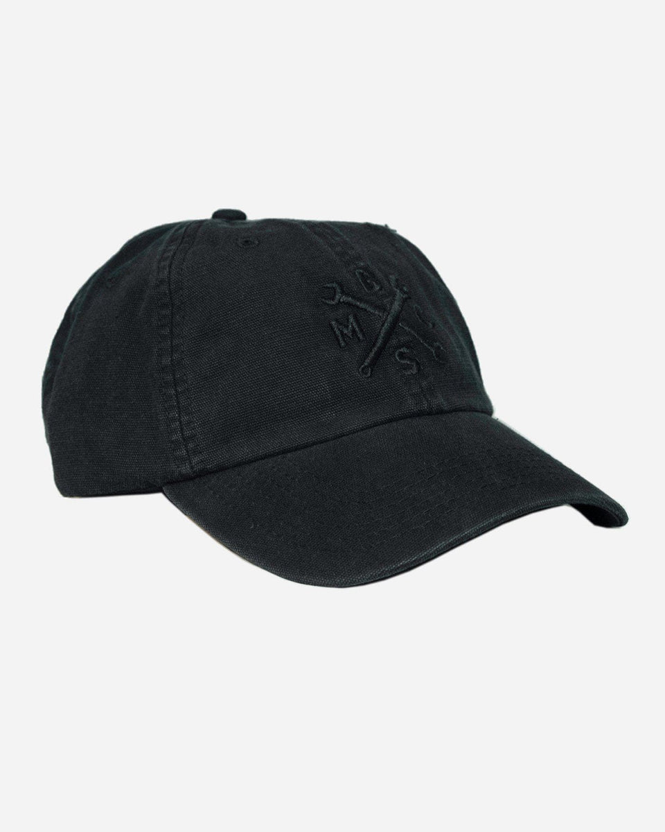 BSMC Spanners Embroidered Motorcycle Cap - Wash Black / Black