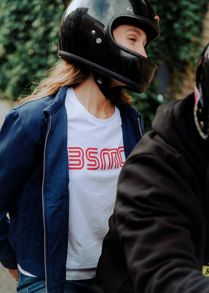 BSMC Women's '77 Motorcycle T Shirt - White/Red