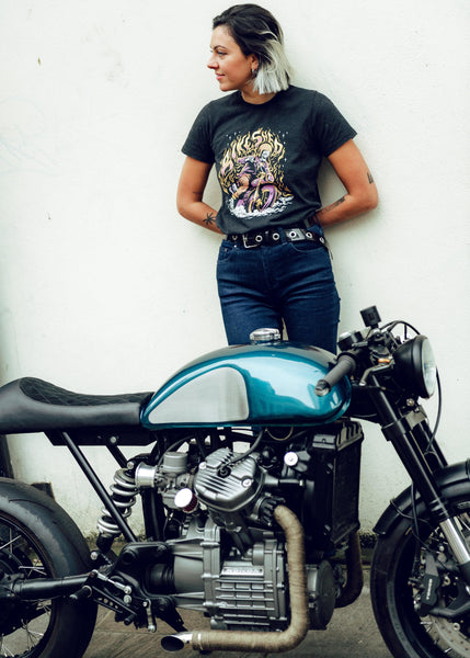 BSMC Women's Speed Demon Graphic Motorcycle T-Shirt - Washed Black